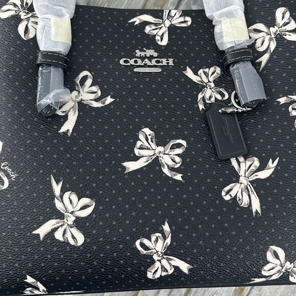 Coach Mollie Tote Bag 25 In Canvas With Bow Print Purse - Picture 4 of 9